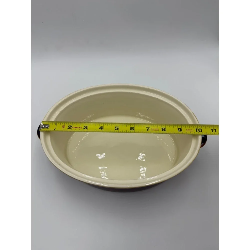 Vtg Villeroy & Boch Oval Casserole Vegetable Dish Brown Rust Glazed Handled 10x7